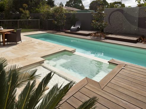 Fastlane lap pool and spa combo with timber decking