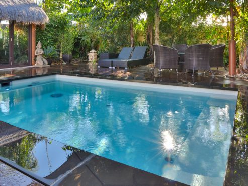 Plunge pool design idea with beautiful tropical landscaping