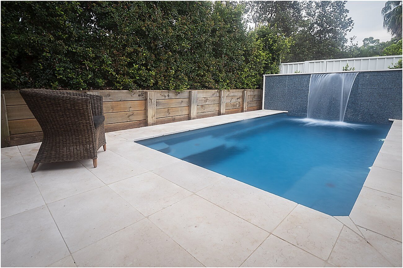 Mark Pollard Pools X Trainer 5 8 fibreglass pool Vercoe with water wall feature 2